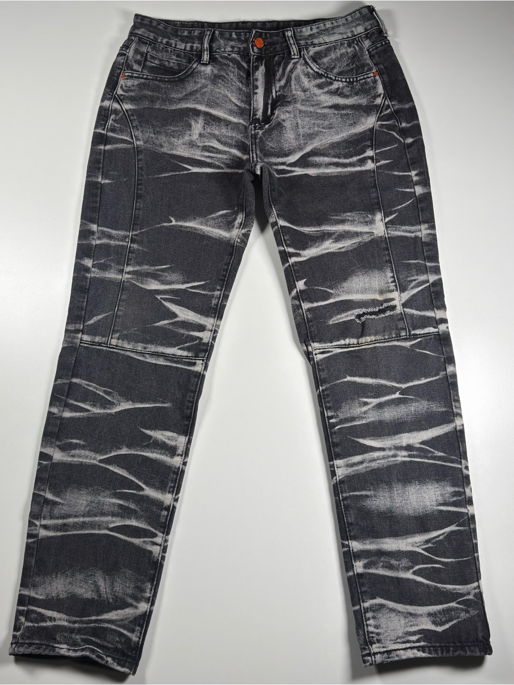 Black Washed Men's Slim Straight Jeans with Bleach Ripple Effect SHEIN Size 34